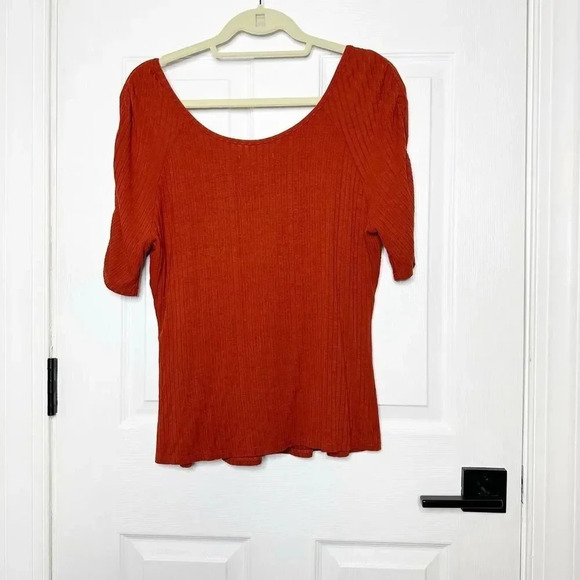IDYLLWIND Miranda Lambert Size L Burnt Orange Ribbed Ruched Short Sleeve Tee - Picture 6 of 6